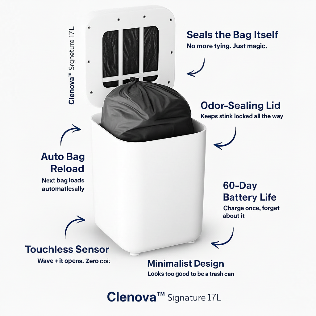 Clenova™ Signature 17L - Smart Self Sealing Trash Can
