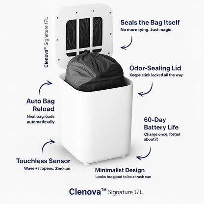 Clenova™ Signature 17L - Smart Self Sealing Trash Can