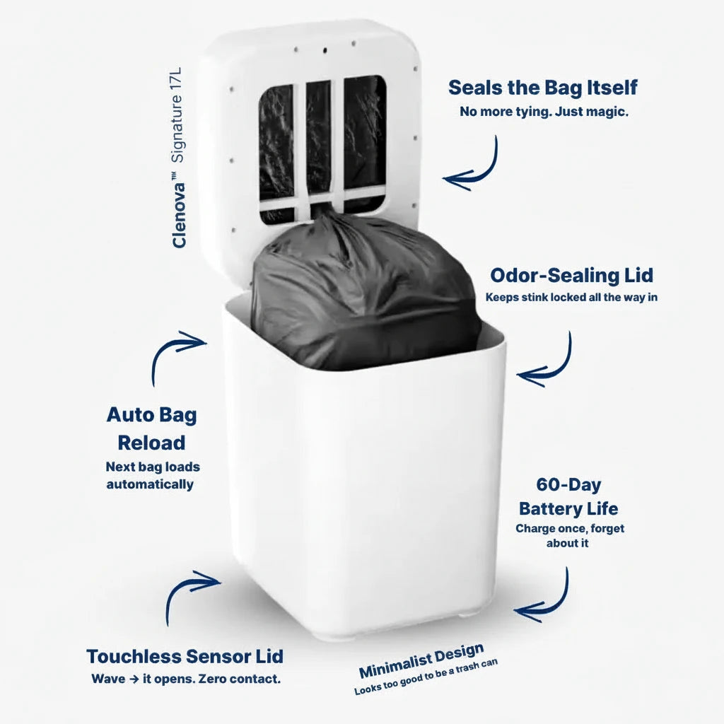 Clenova™ Signature 17L - Smart Self Sealing Trash Can